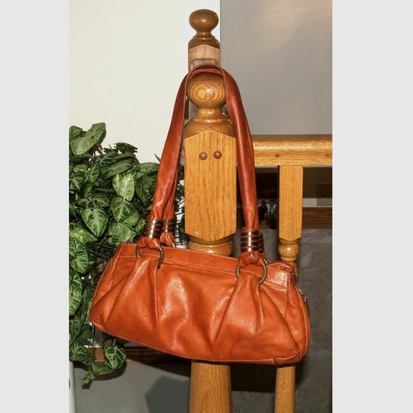 AVORIO - VERA PELLE - Orange Leather Shoulder Satchel - Made in Italy - Picture 4 of 13